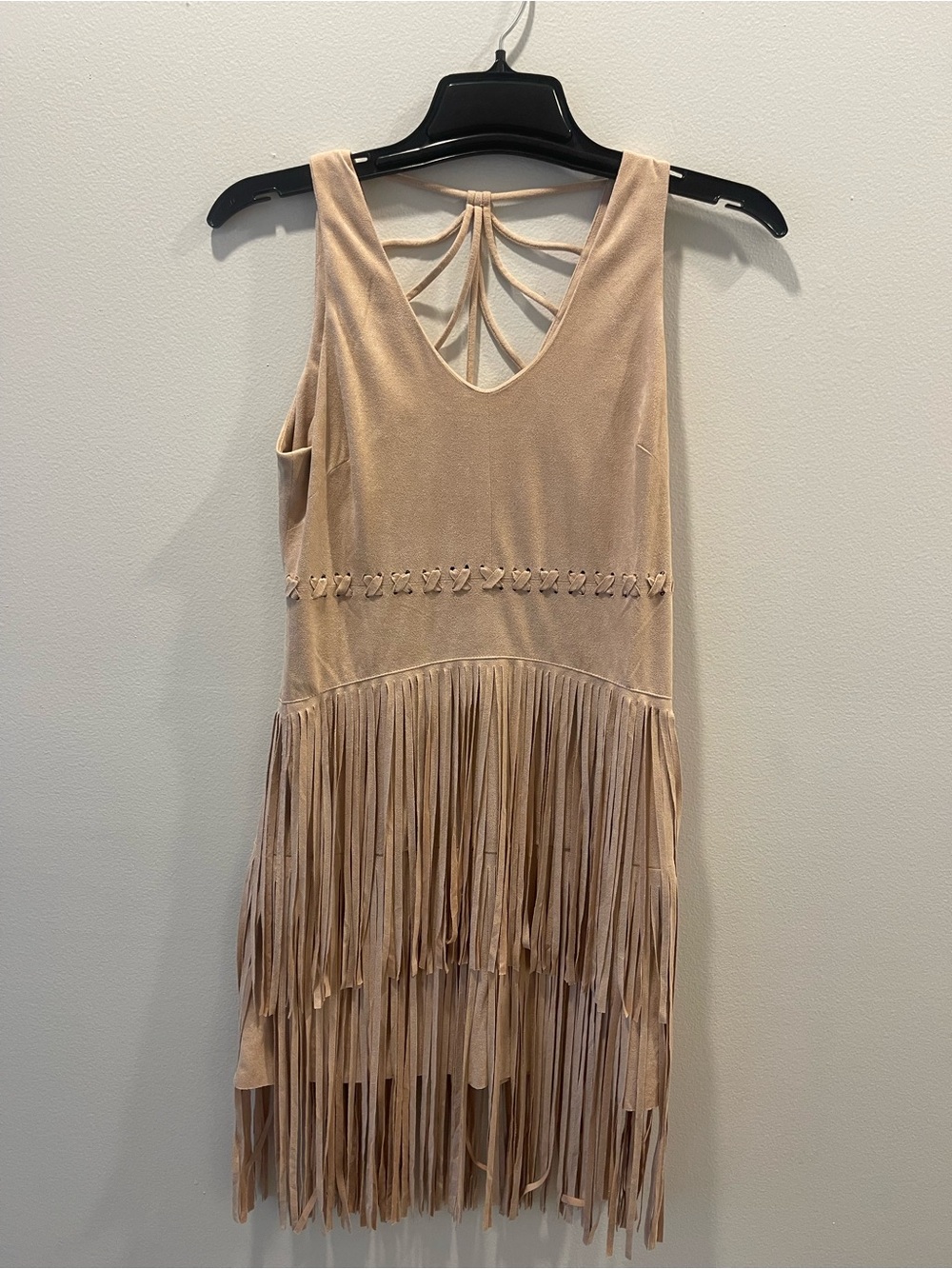 BD Collection Nude Fringe V-Neck Sleeveless Dress